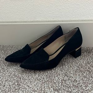 Enzo Angiolini heels, faux suede, gold accented heel, size 7